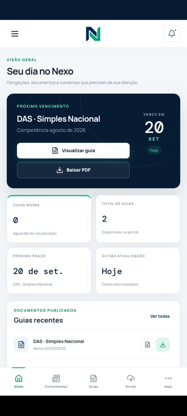 Tela de visão geral do aplicativo no celular